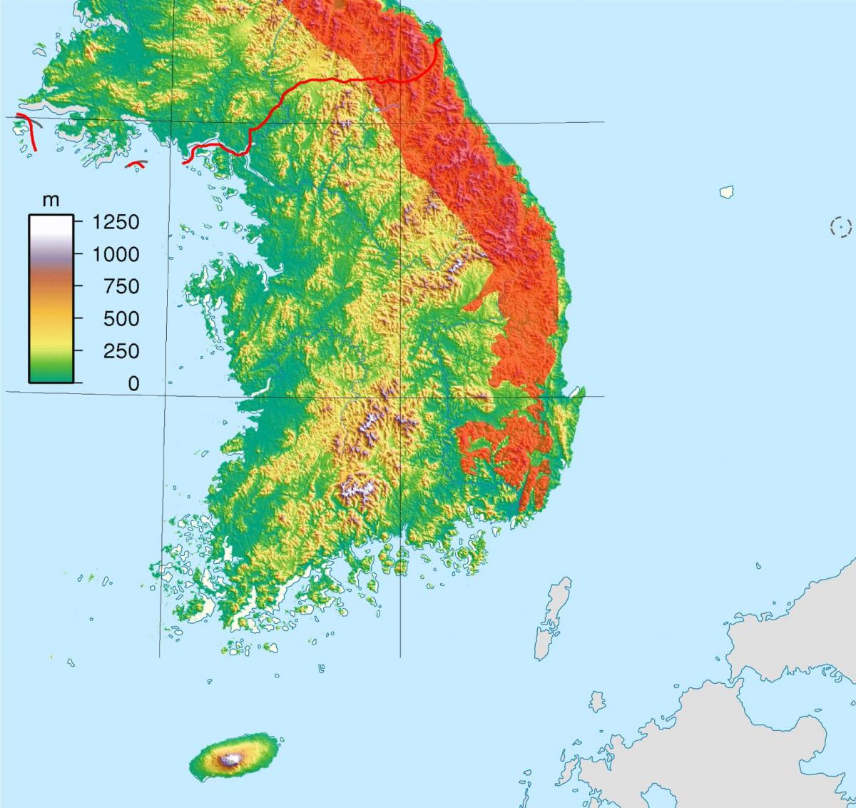 خريطة ارتفاع كوريا الجنوبية