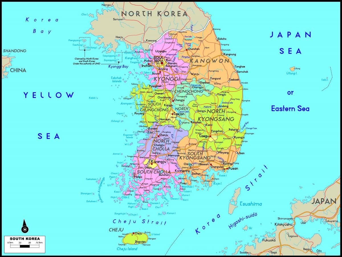 كوريا الجنوبية (جمهورية كوريا) على خريطة