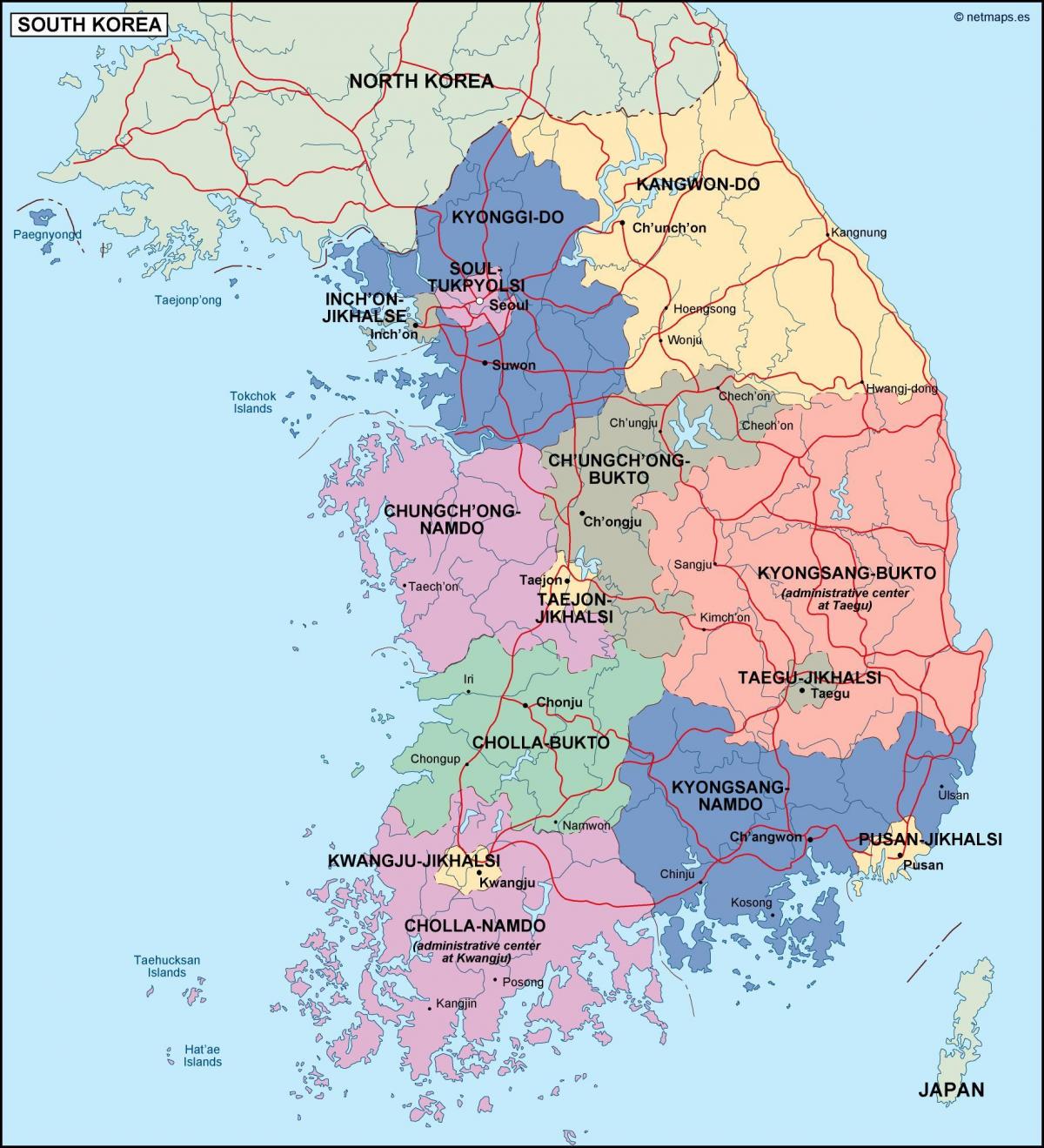 خريطة إدارية لكوريا الجنوبية