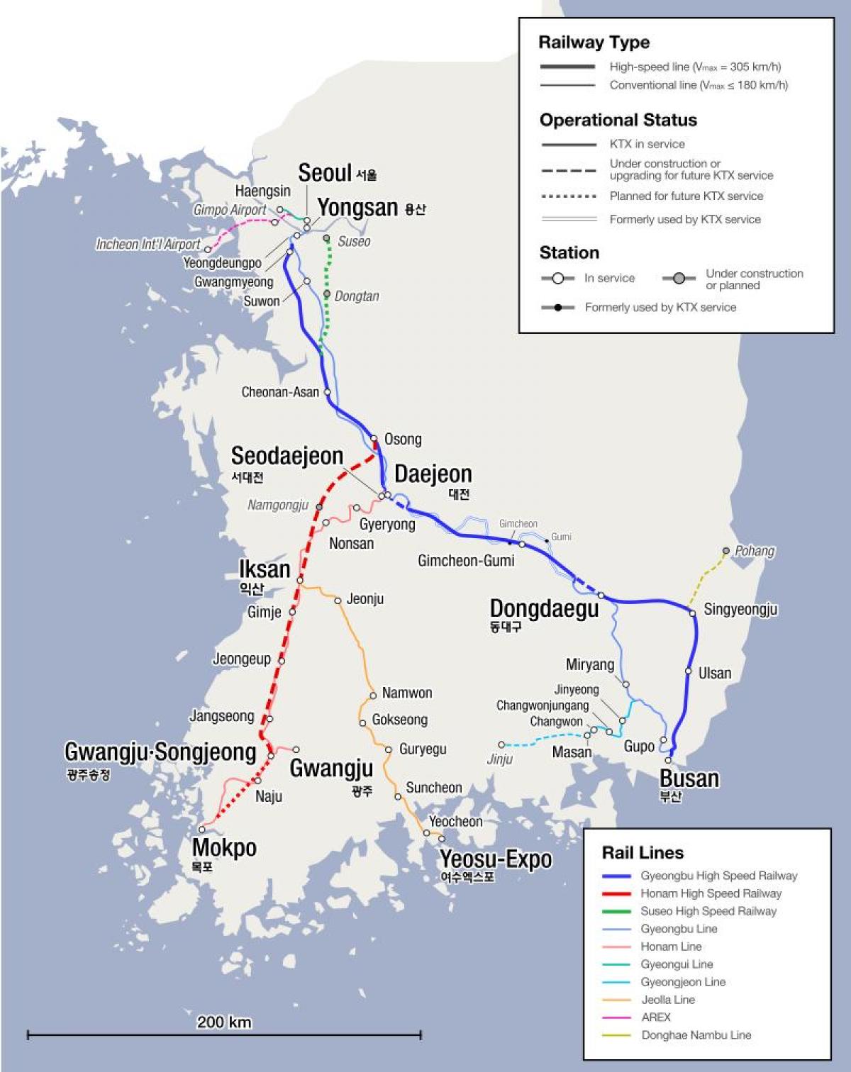خريطة خطوط القطارات في كوريا الجنوبية