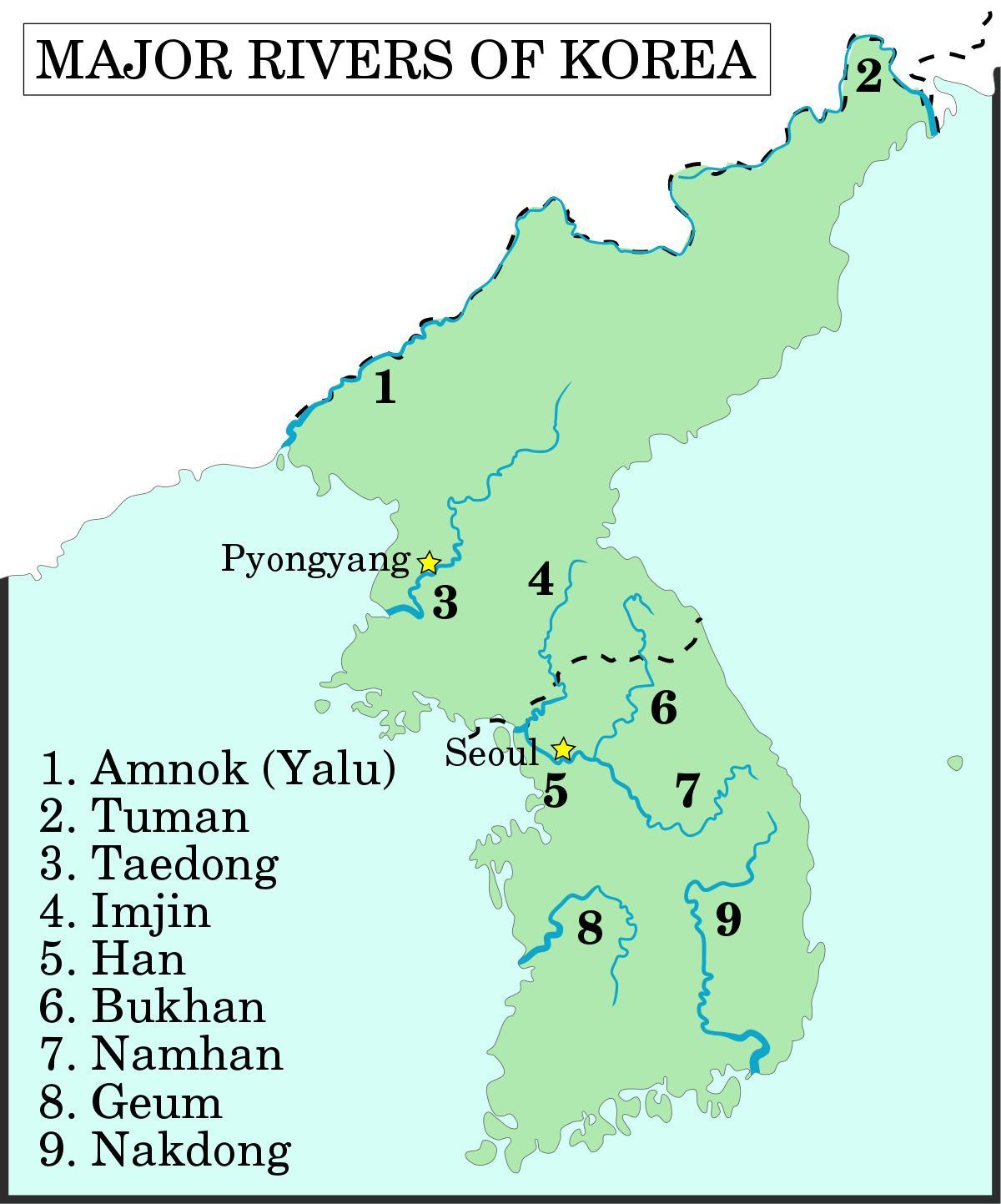 خريطة الأنهار في كوريا الجنوبية