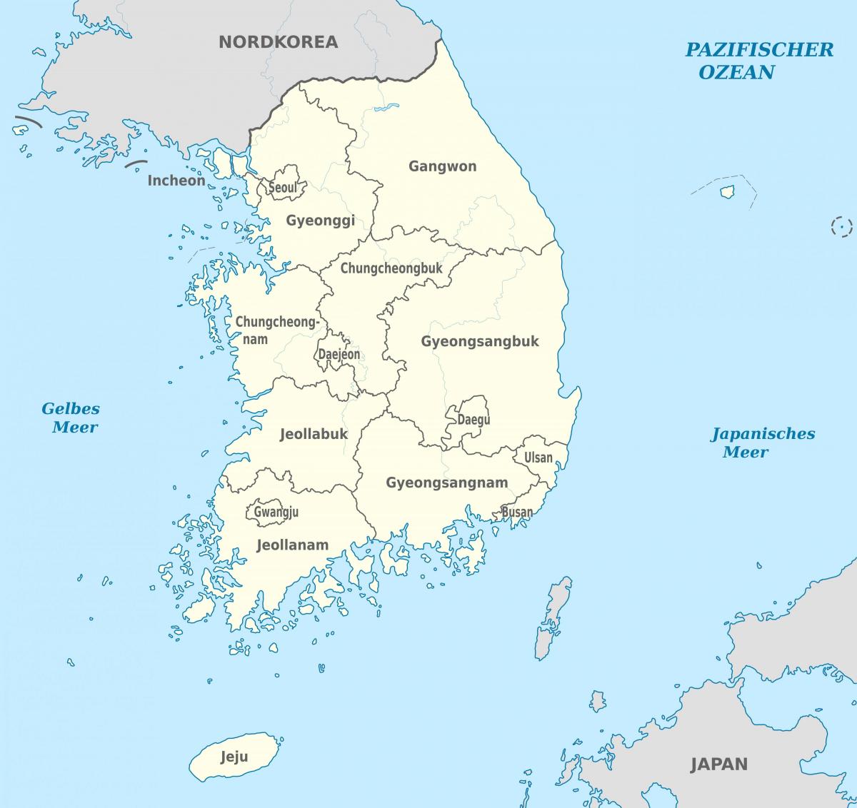 كوريا الجنوبية (جمهورية كوريا) خريطة الدولة