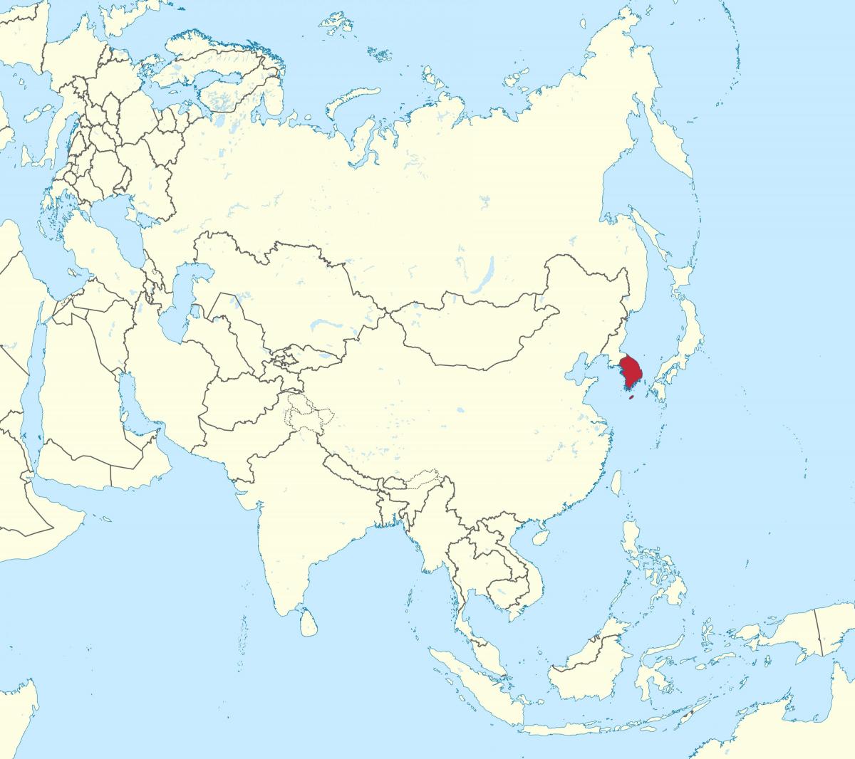 كوريا الجنوبية (جمهورية كوريا) الموقع على خريطة آسيا