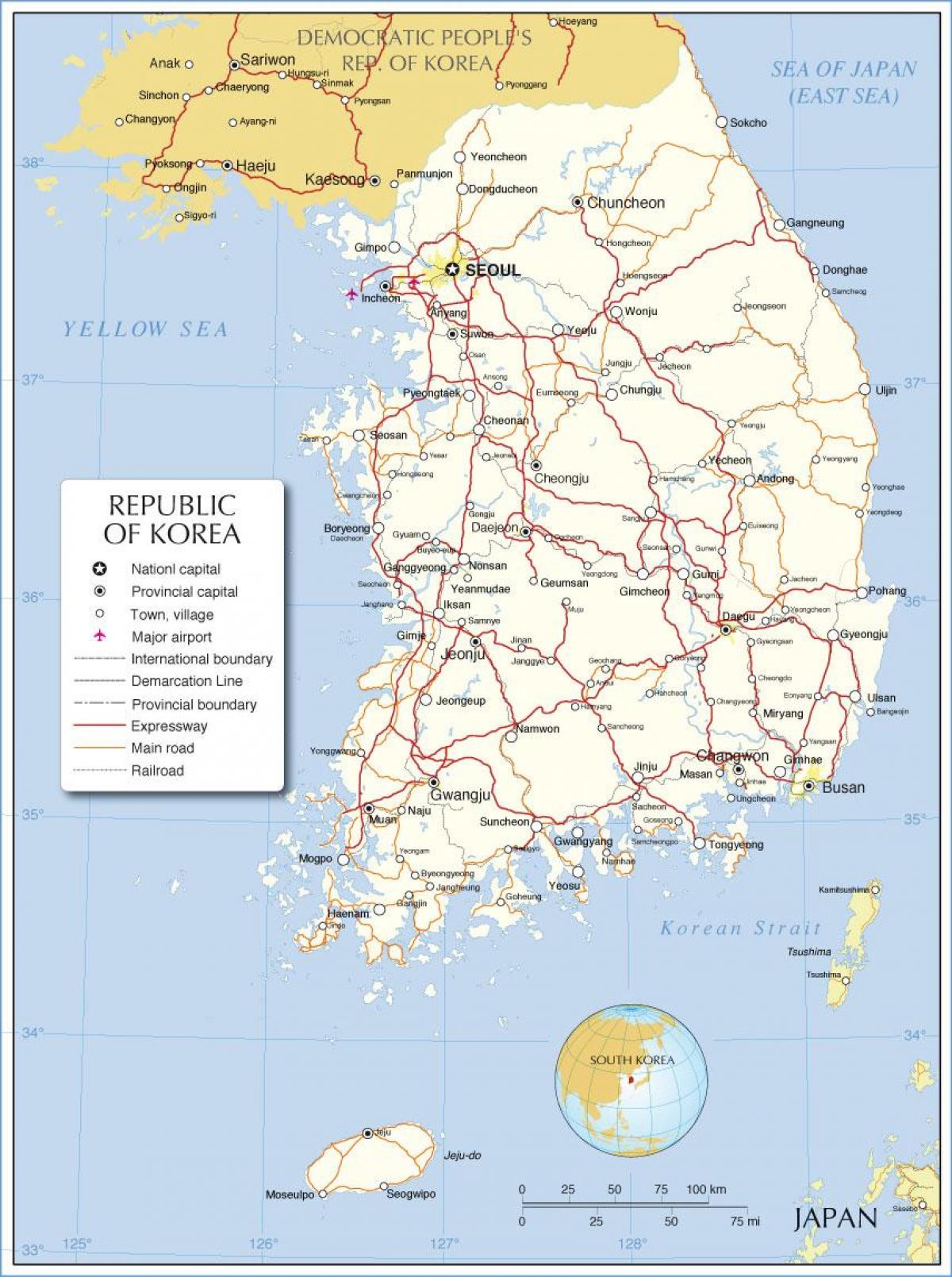 خريطة البلد كوريا الجنوبية (جمهورية كوريا)