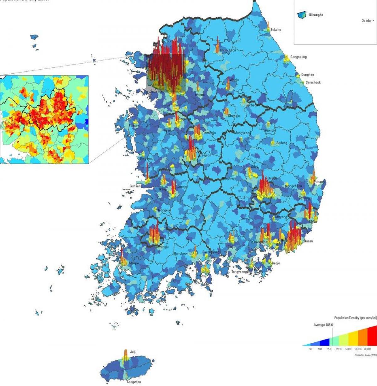 خريطة كثافة كوريا الجنوبية